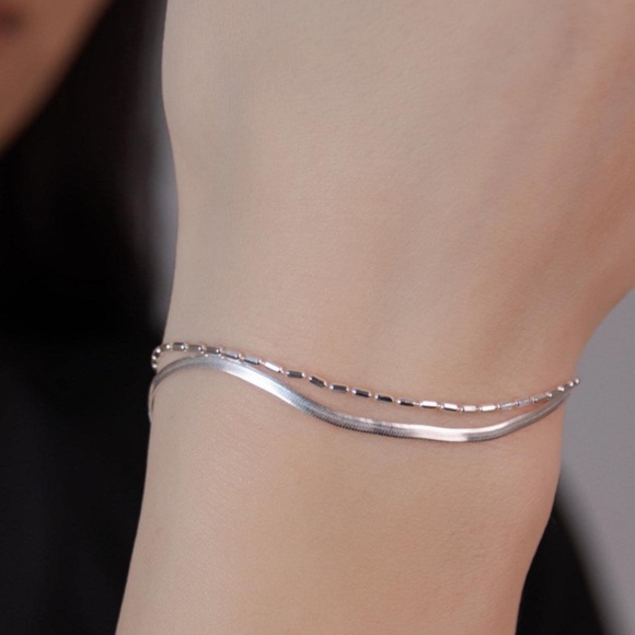 925 Sterling Silver Double Layer Bracelet - Picture 1 of 4
